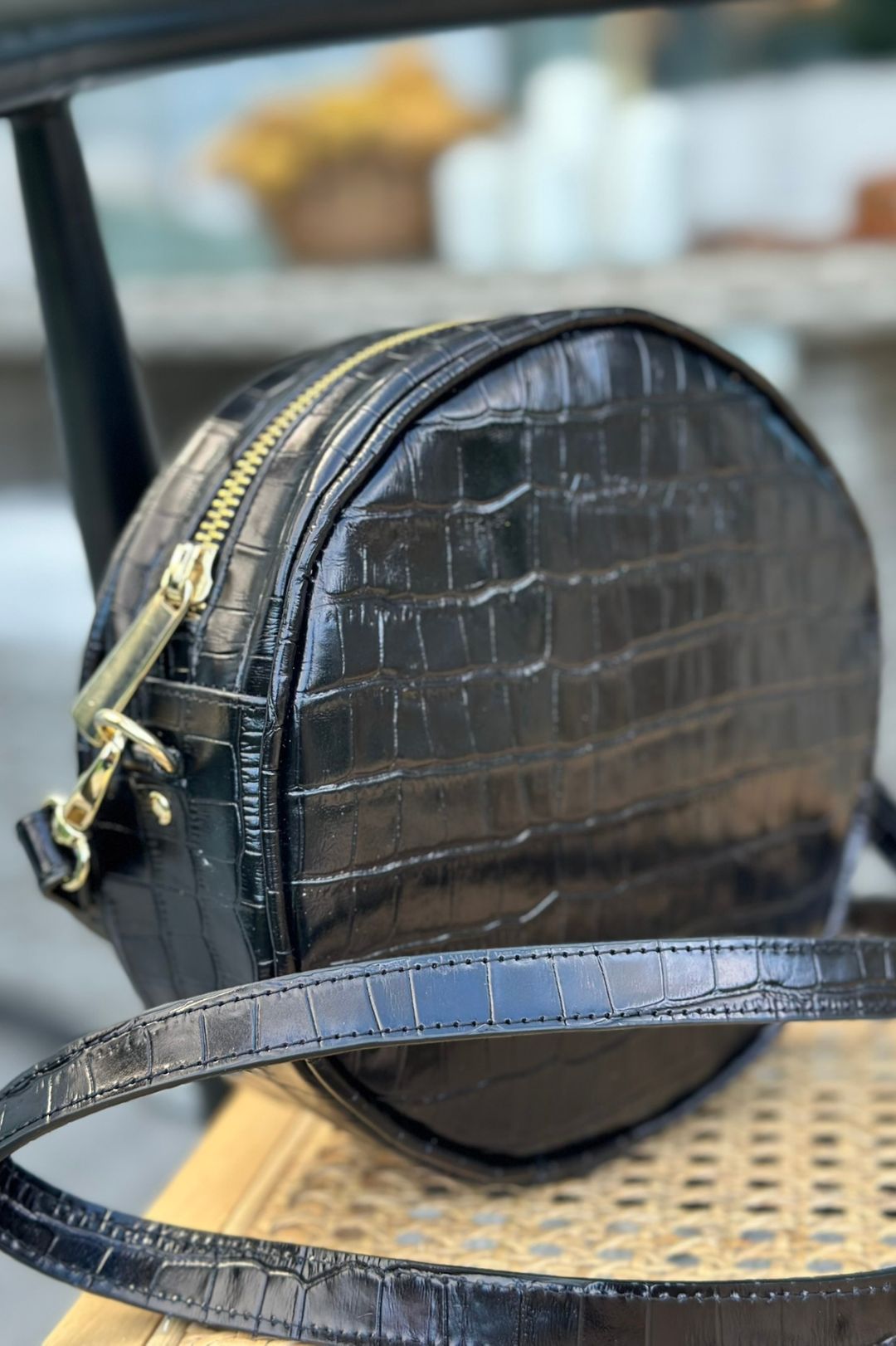 Bolso Redondo Bandolera Piel - Negro Coco