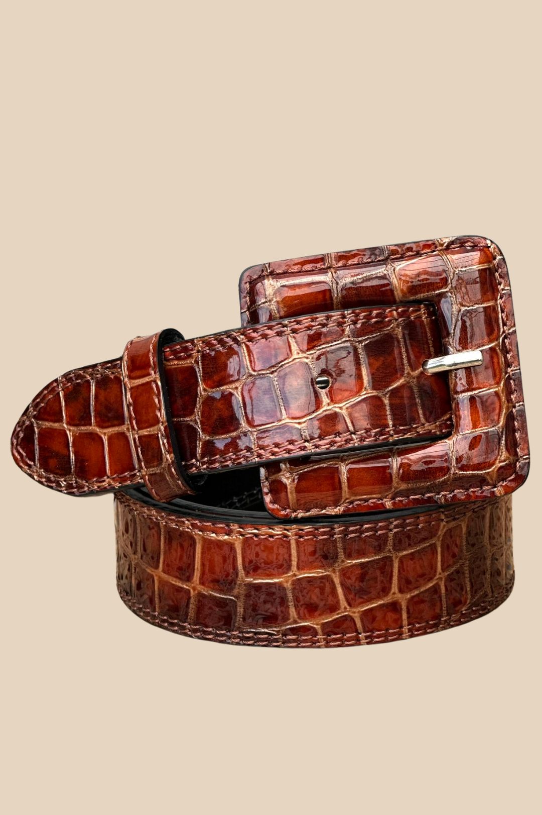 CINTURÓN PIEL COCO MARRÓN-BURGUNDY