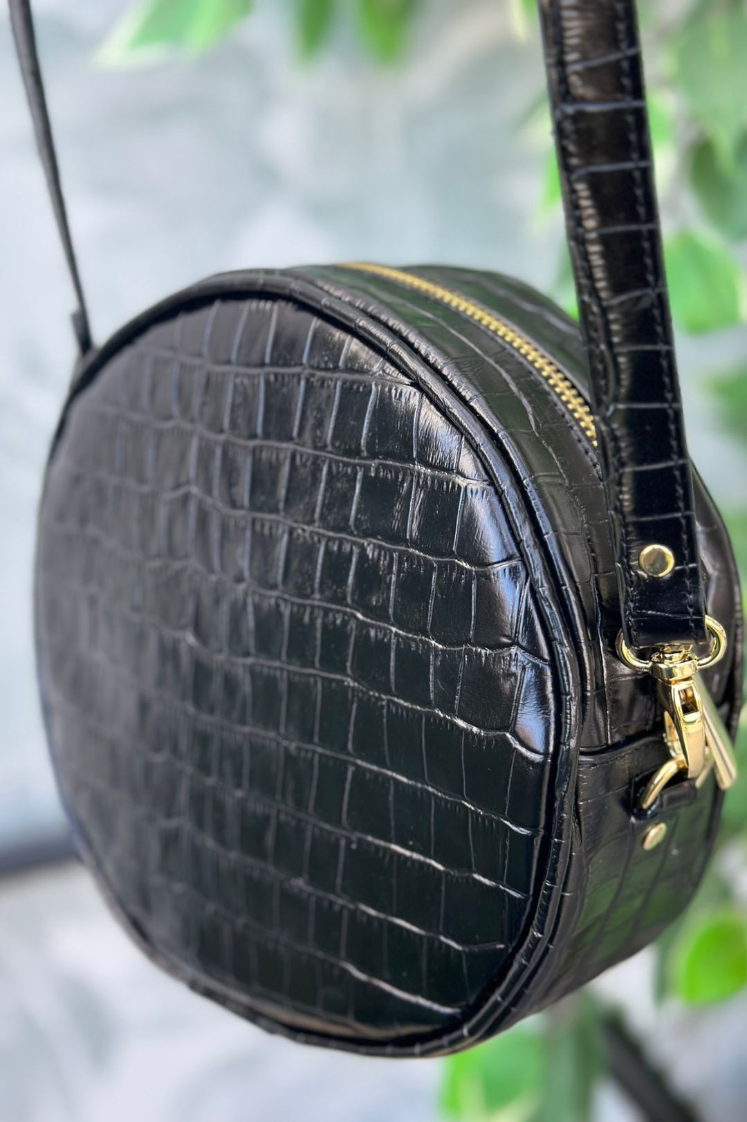 Bolso Redondo Bandolera Piel - Negro Coco