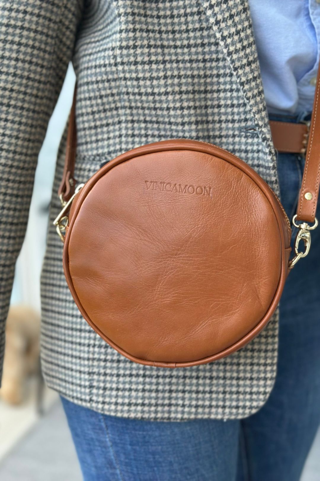 Bolso Redondo Bandolera Piel - Marrón Habana
