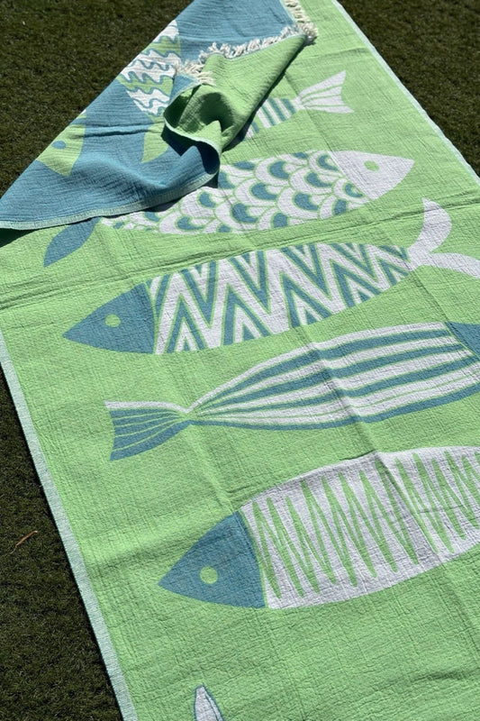 Toalla 100x180cm. “Oceanía” Reversible Verde Agua