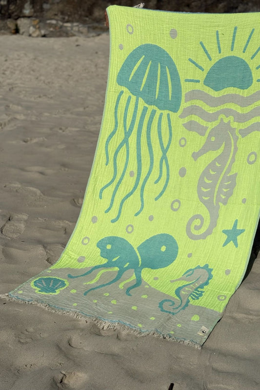 Toalla Reversible "JELLYFISH" FLÚOR - 100x200cm