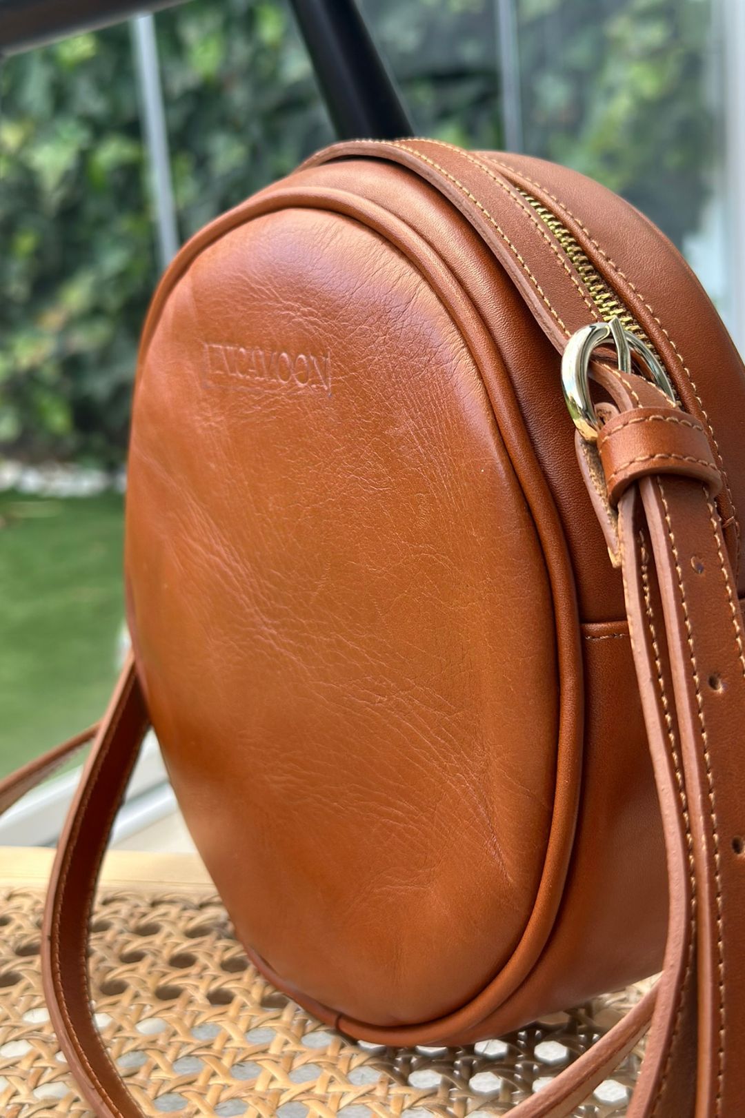 Bolso Redondo Bandolera Piel - Marrón Habana