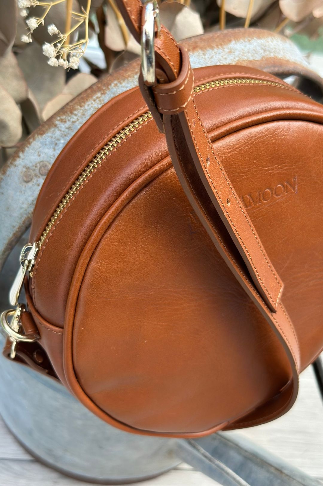 Bolso Redondo Bandolera Piel - Marrón Habana